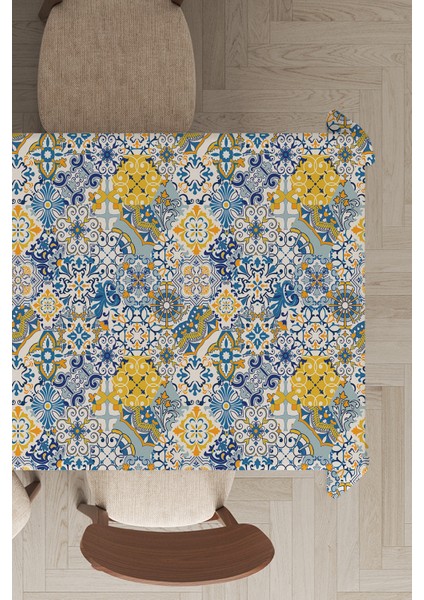 Leke Tutmayan Dokuma Elit Yıkanır Leke Tutmayan Kumaş Çini Desenli Masa Örtüsü MSO046