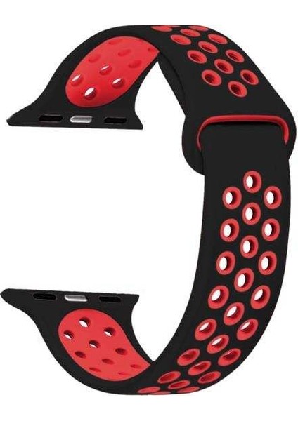 Apple Watch Edition 3 38MM Uyumlu Kordon Ring Çift Renk Spor Saat Kordonu 38/K02--SIYAH-KIRMIZI