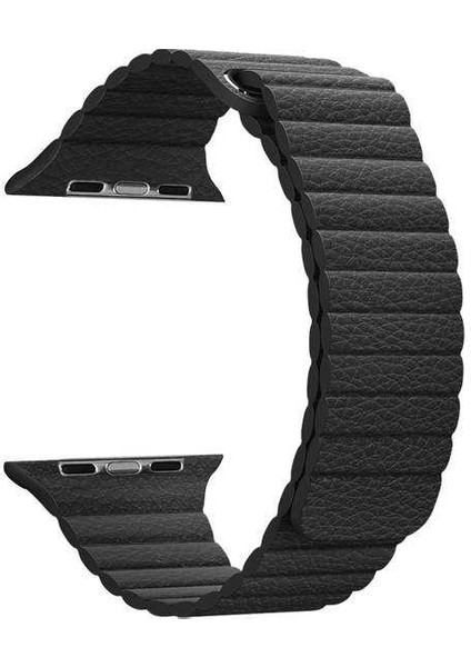 Apple Watch 3 38MM Uyumlu Kordon Loop Deri Mıknatıslı Saat Kordonu 38/K09--SIYAH
