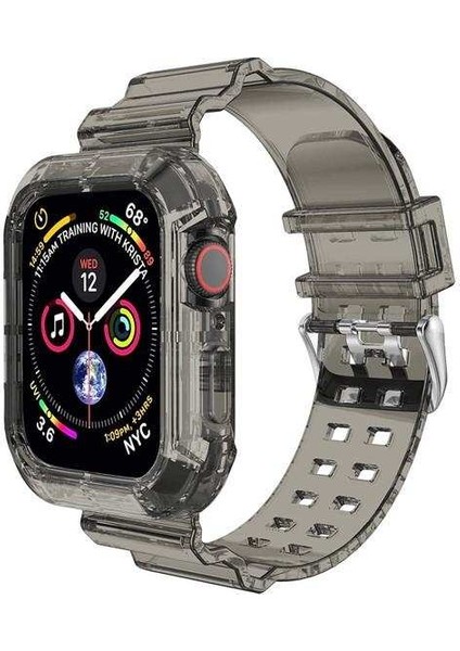 Apple Watch 3 38MM Uyumlu Kordon Çerçeve Korumalı Transparan Saat Kordonu 38/K27--SIYAH