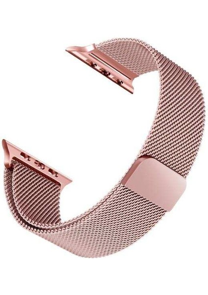 Apple Watch 6 44MM Uyumlu Kordon Metal Hasır Örgü Saat Kordonu 44/K01--ROSE Gold