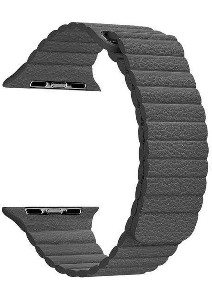 Apple Watch Edition 3 38MM Uyumlu Kordon Loop Deri Mıknatıslı Saat Kordonu 38/K09--KOYU Gri