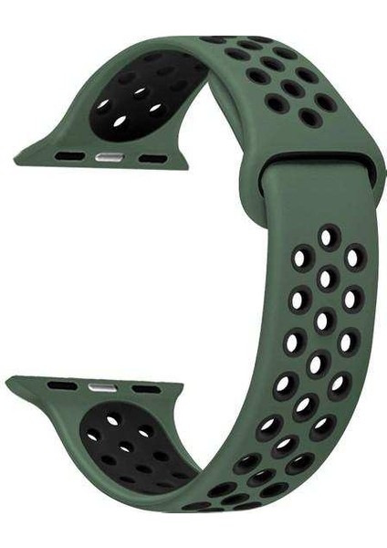 Apsuwa Apple Watch Nike+ 4 44MM Uyumlu Kordon Ring Çift Renk Spor Saat Kordonu 44/K02--YEŞIL-SIYAH
