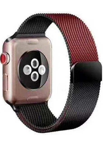 Apple Watch Nike 6 40MM Uyumlu Kordon Çift Renk Metal Hasır Örgü Saat Kordonu 40/K22--SIYAH
