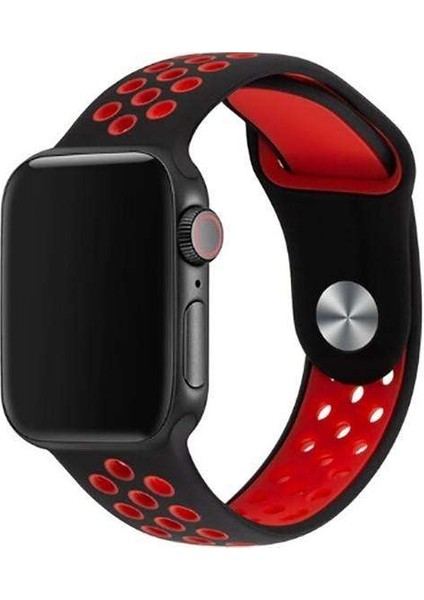 Apple Watch Edition 3 38MM Uyumlu Kordon Rex Antialerjik Spor Saat Kordonu 38/K02--SIYAH-KIRMIZI