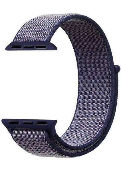 Apple Watch Nike+ 4 44MM Uyumlu Kordon Cırtcırt Kumaş Saat Kordonu 44/K03--LACIVERT