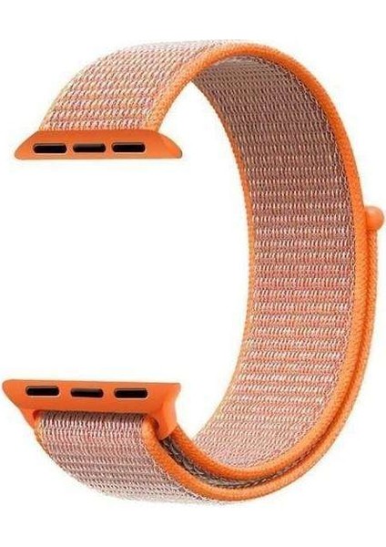 Apple Watch Nike+ 4 44MM Uyumlu Kordon Cırtcırt Kumaş Saat Kordonu 44/K03--TURUNCU