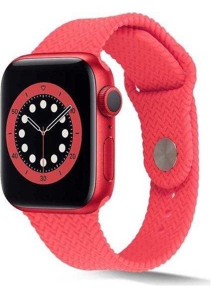 Apple Watch Nike 3 38MM Uyumlu Kordon Hasır Örgü Görünüm Silikon Saat Kordonu 38/K37--PEMBE