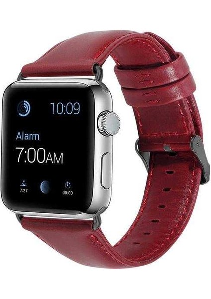 Apple Watch Nike 5 44MM Uyumlu Kordon Luxury Leather Hakiki Deri Saat Kordonu 44/zlu--Bordo