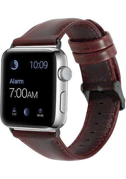 Apple Watch Nike 5 44MM Uyumlu Kordon Luxury Leather Hakiki Deri Saat Kordonu 44/zlu--Mor