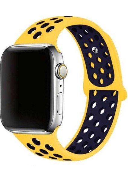 Apsuwa Apple Watch Nike 6 40MM Uyumlu Kordon Rex Antialerjik Spor Saat Kordonu 40/DISK02--SARI-LACIVERT