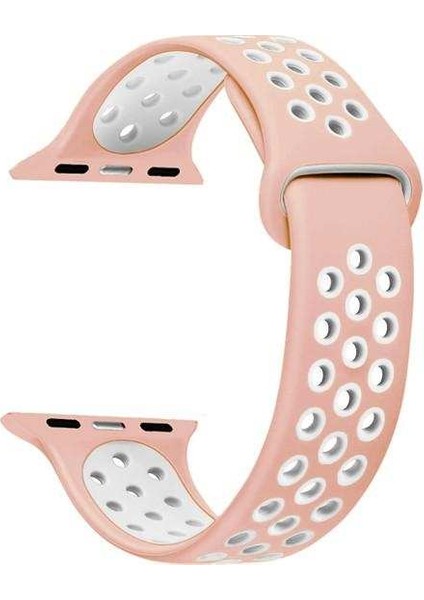 Apsuwa Apple Watch Nike Se 44MM Uyumlu Kordon Ring Çift Renk Spor Saat Kordonu 44/K02--PEMBE-BEYAZ