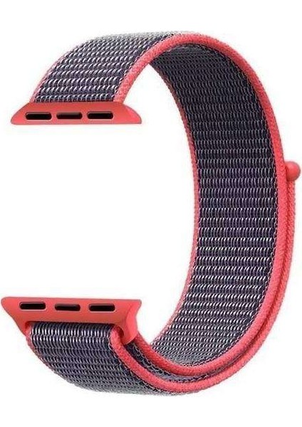 Apple Watch Nike+ 4 44MM Uyumlu Kordon Cırtcırt Kumaş Saat Kordonu 44/K03--KOYU Pembe
