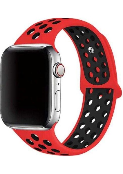 Apple Watch Edition 3 38MM Uyumlu Kordon Rex Antialerjik Spor Saat Kordonu 38/DISK02--KIRMIZI-SIYAH