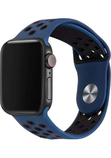 Apple Watch Nike+ 4 40MM Uyumlu Kordon Rex Antialerjik Spor Saat Kordonu 40/K02--LACIVERT-SIYAH