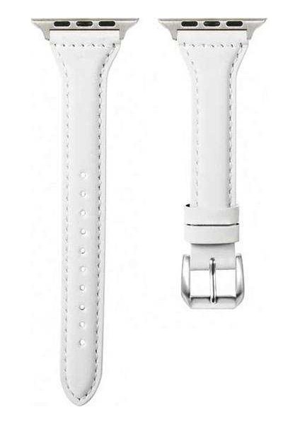 Apple Watch 3 38MM Uyumlu Kordon Thin Deri Saat Kordonu 38/K28--BEYAZ