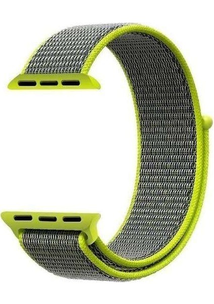 Apple Watch Nike+ 4 44MM Uyumlu Kordon Cırtcırt Kumaş Saat Kordonu 44/K03--KOYU Sarı