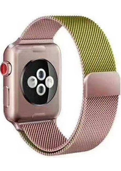 Apple Watch Edition 3 38MM Uyumlu Kordon Çift Renk Metal Hasır Örgü Saat Kordonu 38/K22--GOLD