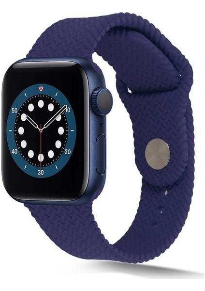 Apsuwa Apple Watch Edition 3 38MM Uyumlu Kordon Hasır Örgü Görünüm Silikon Saat Kordonu 38/K37--LACIVERT