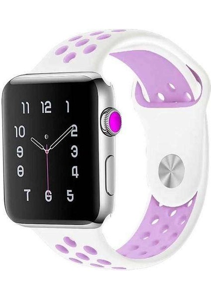 Apple Watch Edition 3 38MM Uyumlu Kordon Rex Antialerjik Spor Saat Kordonu 38/K02--BEYAZ-LILA