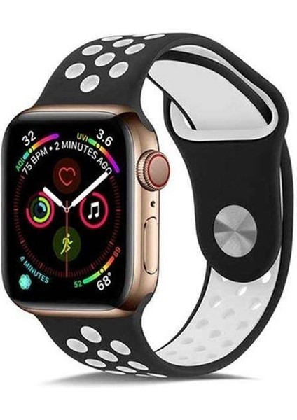Apple Watch Nike 3 38MM Uyumlu Kordon Rex Antialerjik Spor Saat Kordonu 38/K02--SIYAH-BEYAZ
