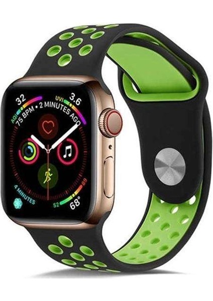 Apple Watch Edition 3 38MM Uyumlu Kordon Rex Antialerjik Spor Saat Kordonu 38/K02--SIYAH-YEŞIL