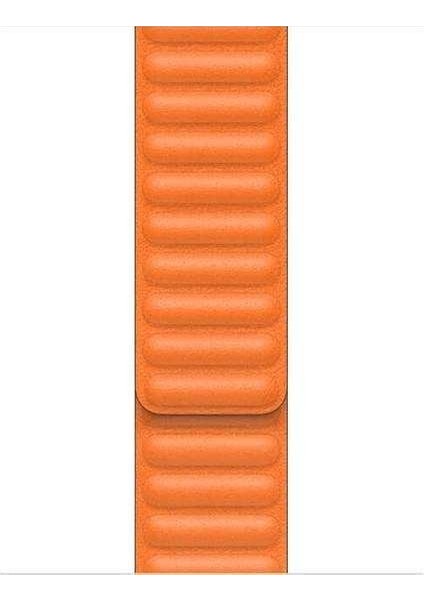 Apple Watch Nike 3 38MM Uyumlu Kordon Leather Mıknatıslı Saat Kordonu 38/K34--TURUNCU