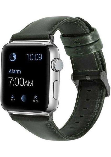 Apsuwa Apple Watch Se 44MM Uyumlu Kordon Luxury Leather Hakiki Deri Saat Kordonu 44/zlu--Koyu Yeşil