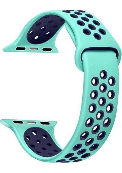 Apple Watch 3 38MM Uyumlu Kordon Ring Çift Renk Spor Saat Kordonu 38/K02--TURKUAZ-LACIVERT