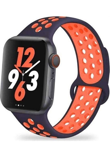 Apple Watch Nike 6 40MM Uyumlu Kordon Rex Antialerjik Spor Saat Kordonu 40/DISK02--MOR-TURUNCU