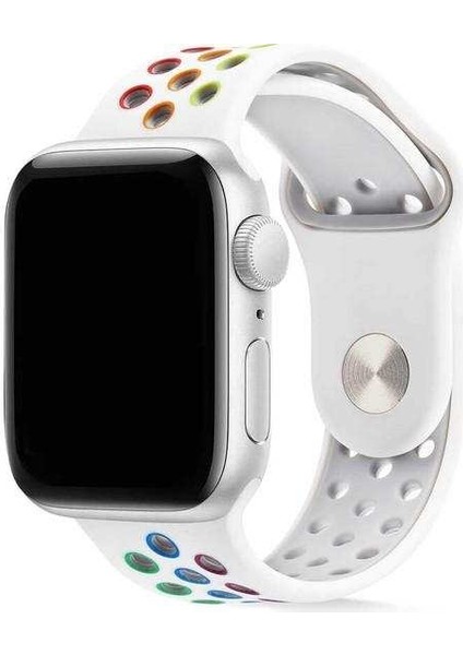 Apple Watch Sport 38MM Uyumlu Kordon Rex Antialerjik Spor Saat Kordonu 38/K02--BEYAZ-GÖKKUŞAĞI