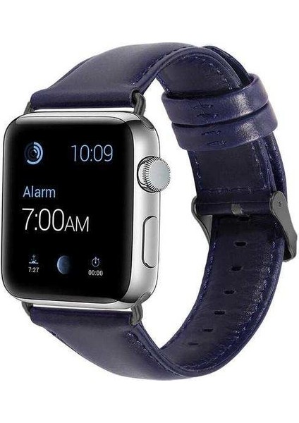 Apple Watch Nike 5 44MM Uyumlu Kordon Luxury Leather Hakiki Deri Saat Kordonu 44/zlu--Lacivert
