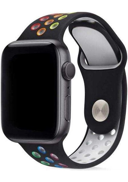 Apsuwa Apple Watch 3 38MM Uyumlu Kordon Rex Antialerjik Spor Saat Kordonu 38/K02--SIYAH-RENKLI