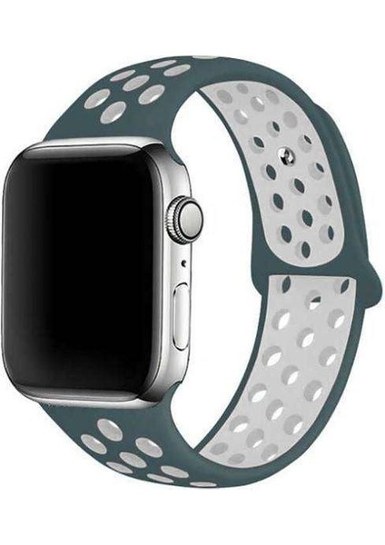 Apple Watch Nike 3 38MM Uyumlu Kordon Rex Antialerjik Spor Saat Kordonu 38/DISK02--YEŞIL-BEYAZ