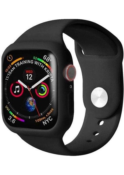 Apsuwa Apple Watch Nike+ 4 44MM Uyumlu Kordon Çerçeve Korumalı 360 Silikon Saat Kordonu 44/l7--Siyah