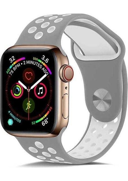 Apple Watch 3 38MM Uyumlu Kordon Rex Antialerjik Spor Saat Kordonu 38/K02--GRI-BEYAZ