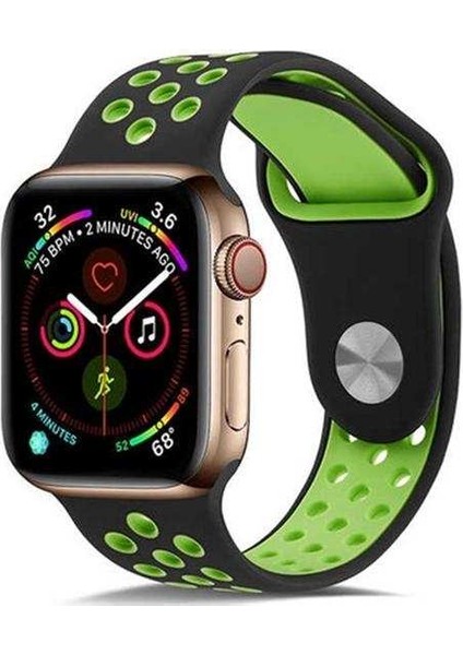 Apple Watch 3 38MM Uyumlu Kordon Rex Antialerjik Spor Saat Kordonu 38/K02--SIYAH-YEŞIL