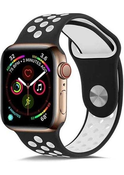 Apple Watch 3 38MM Uyumlu Kordon Rex Antialerjik Spor Saat Kordonu 38/K02--SIYAH-BEYAZ