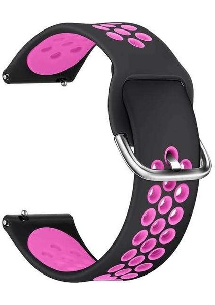 Amzafit Stratos 1 Uyumlu Kordon Ring Sport Saat Kordonu 22/K10--SIYAH-KOYU Pembe