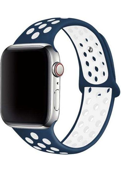 Apple Watch 3 38MM Uyumlu Kordon Rex Antialerjik Spor Saat Kordonu 38/DISK02--MAVI-BEYAZ