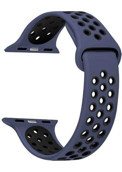Apple Watch 3 38MM Uyumlu Kordon Ring Çift Renk Spor Saat Kordonu 38/K02--LACIVERT-SIYAH