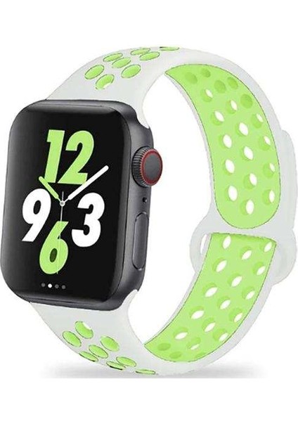 Apple Watch Edition 3 38MM Uyumlu Kordon Rex Antialerjik Spor Saat Kordonu 38/DISK02--BEYAZ-YEŞIL