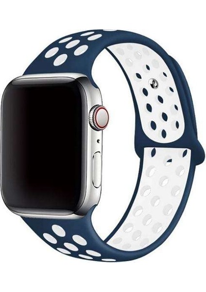 Apsuwa Apple Watch Nike 3 38MM Uyumlu Kordon Rex Antialerjik Spor Saat Kordonu 38/DISK02--MAVI-BEYAZ