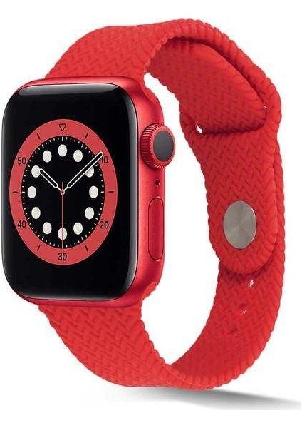Apple Watch Edition 3 38MM Uyumlu Kordon Hasır Örgü Görünüm Silikon Saat Kordonu 38/K37--KIRMIZI