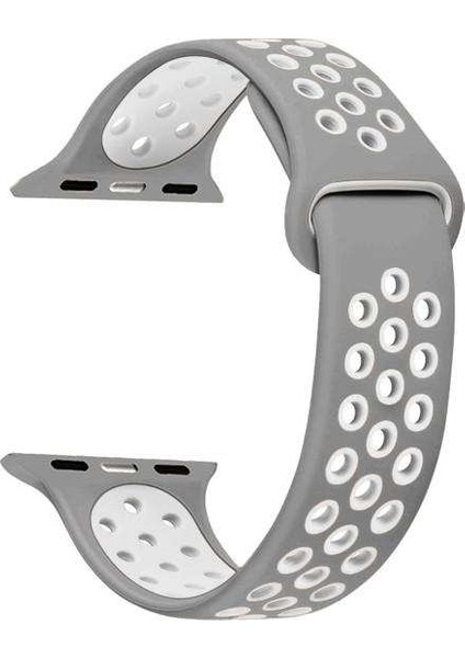 Apple Watch Nike 3 38MM Uyumlu Kordon Ring Çift Renk Spor Saat Kordonu 38/K02--GRI-BEYAZ