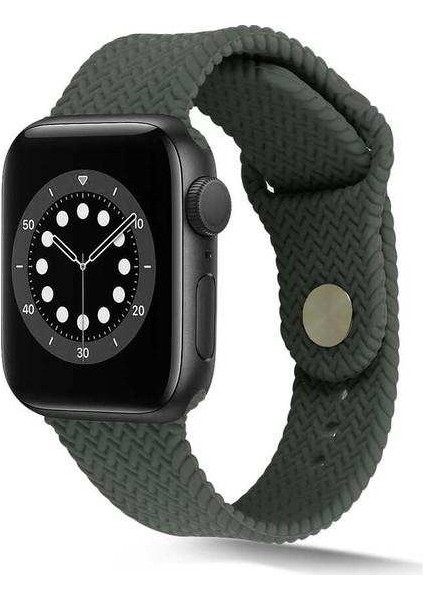 Apple Watch 3 38MM Uyumlu Kordon Hasır Örgü Görünüm Silikon Saat Kordonu 38/K37--KOYU Yeşil