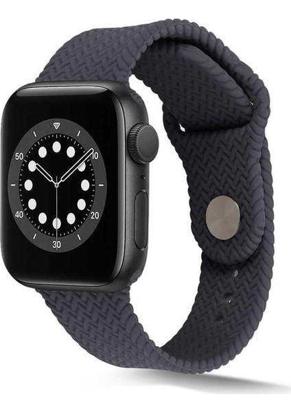Apple Watch 3 38MM Uyumlu Kordon Hasır Örgü Görünüm Silikon Saat Kordonu 38/K37--KOYU Gri