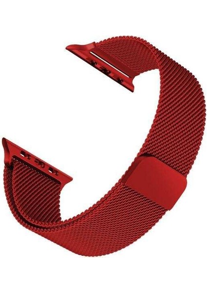 Apple Watch Edition 3 38MM Uyumlu Kordon Metal Hasır Örgü Saat Kordonu 38/K01--KIRMIZI