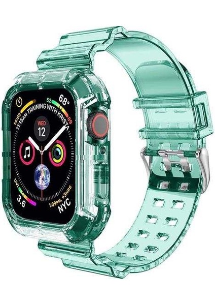 Apple Watch Nike 3 38MM Uyumlu Kordon Çerçeve Korumalı Transparan Saat Kordonu 38/K27--YEŞIL
