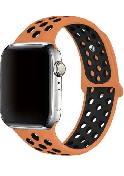 Apple Watch Nike 6 44MM Uyumlu Kordon Rex Antialerjik Spor Saat Kordonu 44/DISK02--TURUNCU-SIYAH